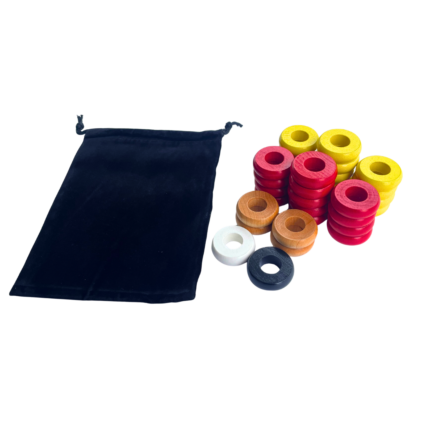 32 Red and Yellow Carrom / Pichenotte / Croquignole Rings - (Red / Yellow / Natural / Black / White) - Anneaux De Pichenottes - Game Accessories / Accessoires De Jeu