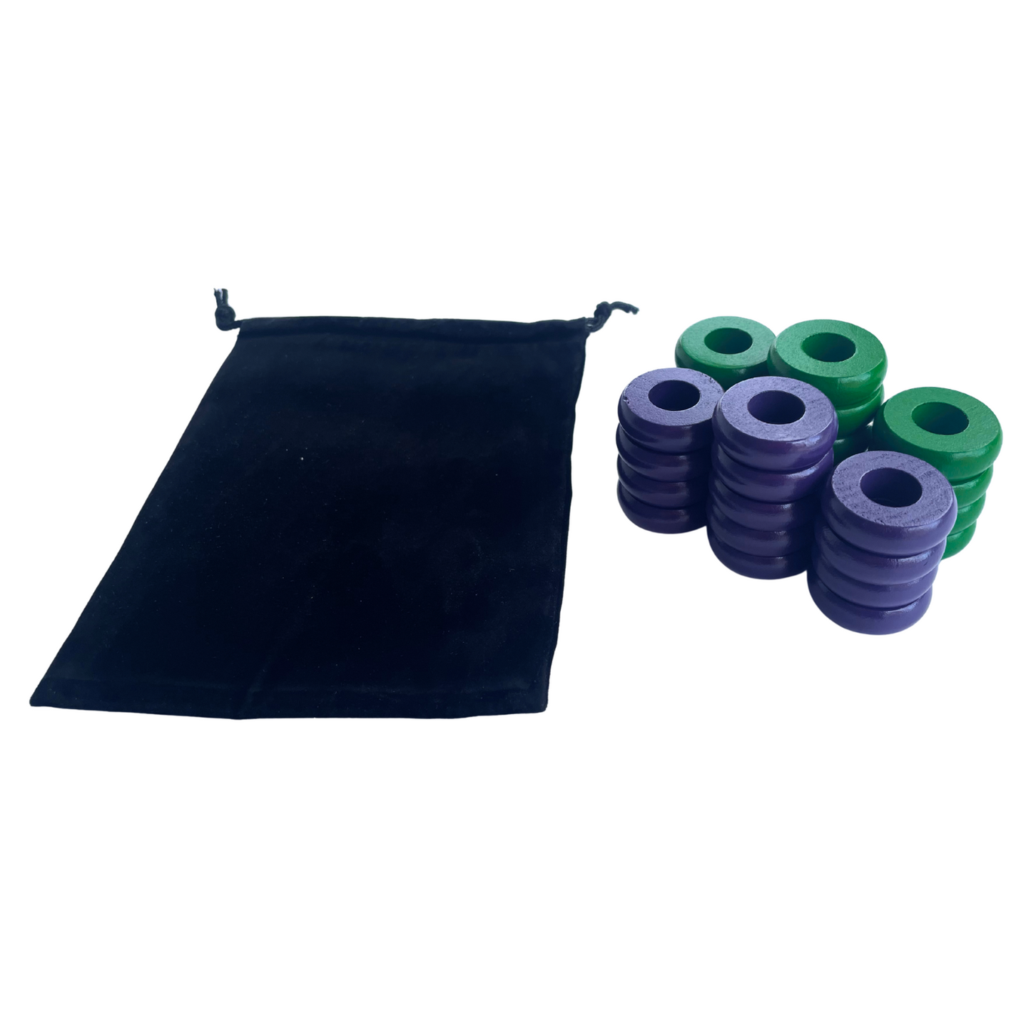 32 Green and Purple Carrom / Pichenotte Rings - (Green / Purple / Natural / Black / White) - Anneaux De Pichenottes - Game Accessories / Accessoires De Jeu