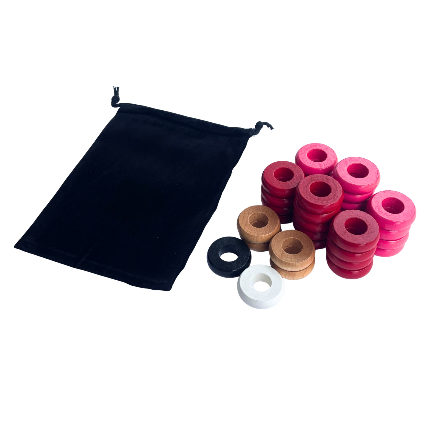 32 Red and Pink Carrom / Pichenotte / Croquignole Rings - (Red / Pink / Natural / Black / White) - Anneaux De Pichenottes - Game Accessories / Accessoires De Jeu
