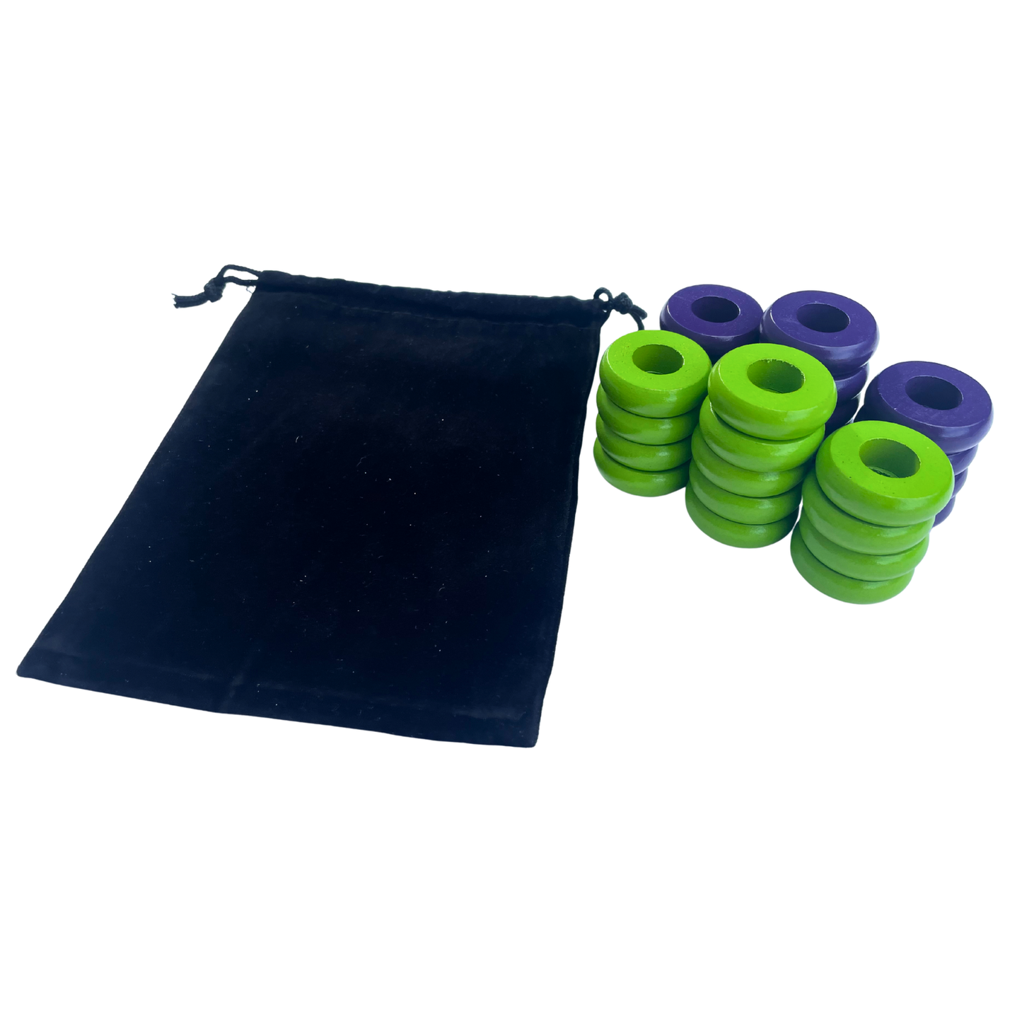 32 Purple and Lime Green Carrom / Pichenotte Rings - (Purple / Lime Green / Natural / Black / White) - Anneaux De Pichenottes - Game Accessories / Accessoires De Jeu