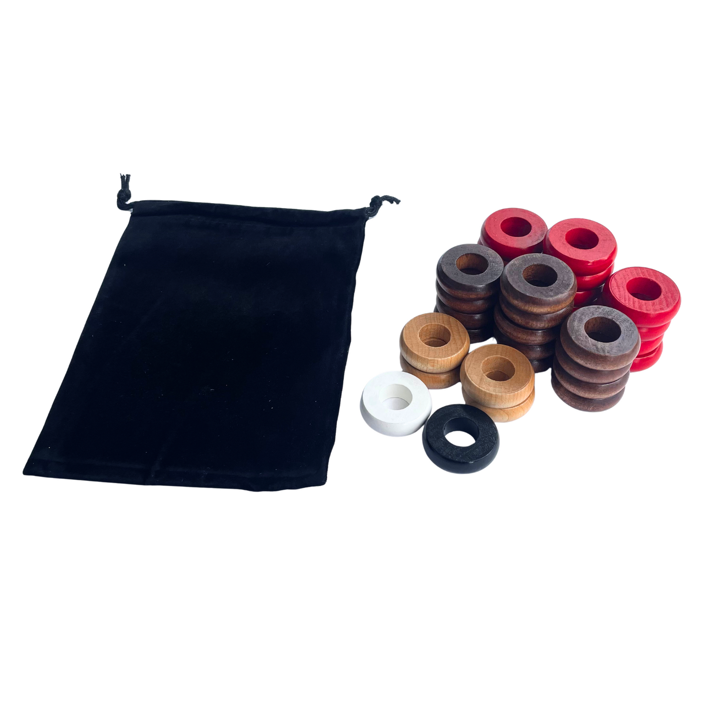 32 Red and Walnut Carrom / Pichenotte / Croquignole Rings - (Red / Walnut / Natural / Black / White) - Anneaux De Pichenottes - Game Accessories / Accessoires De Jeu
