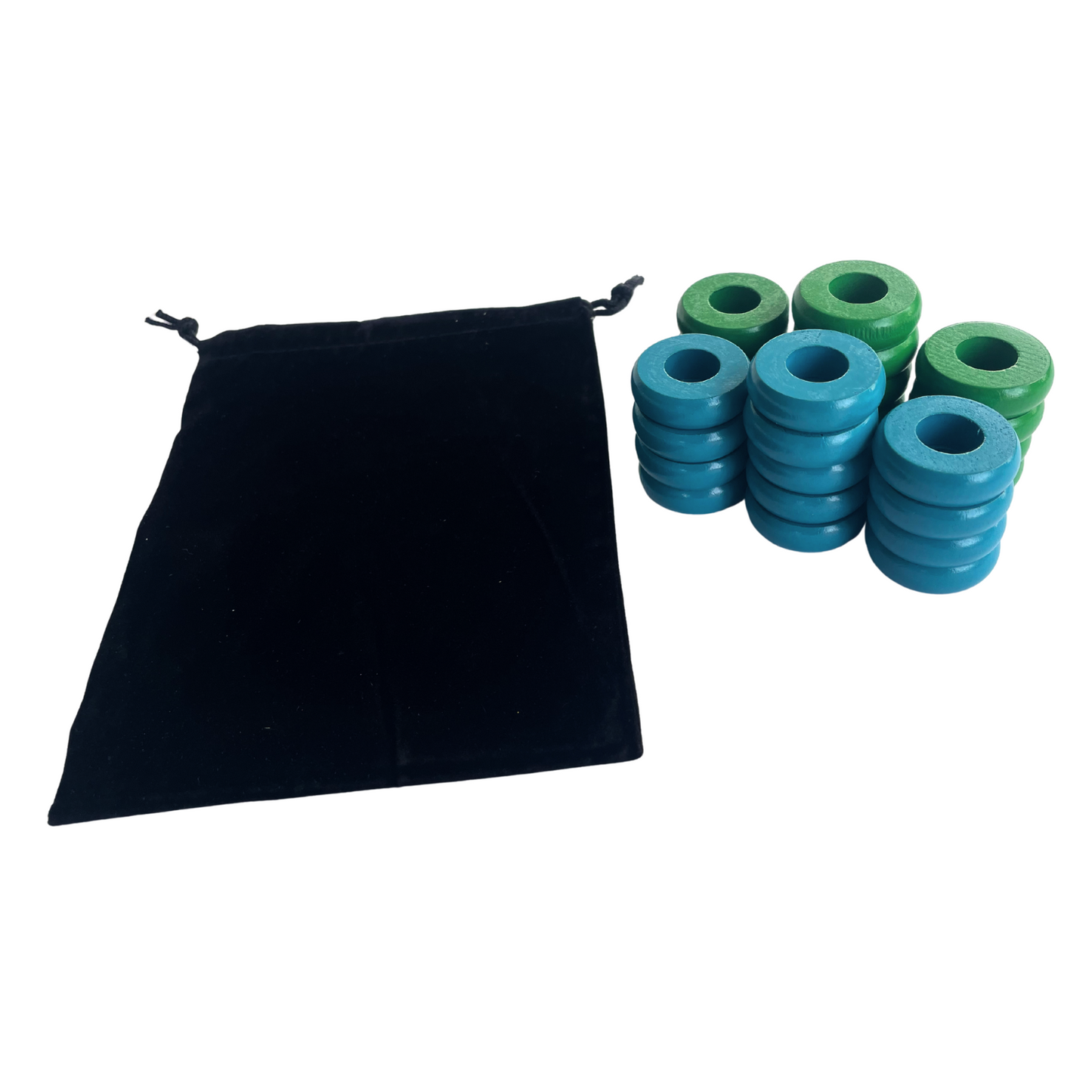 32 Green and Light Blue Carrom / Pichenotte / Croquignole Rings - (Green / Light Blue / Natural / Black / White) - Anneaux De Pichenottes - Game Accessories / Accessoires De Jeu