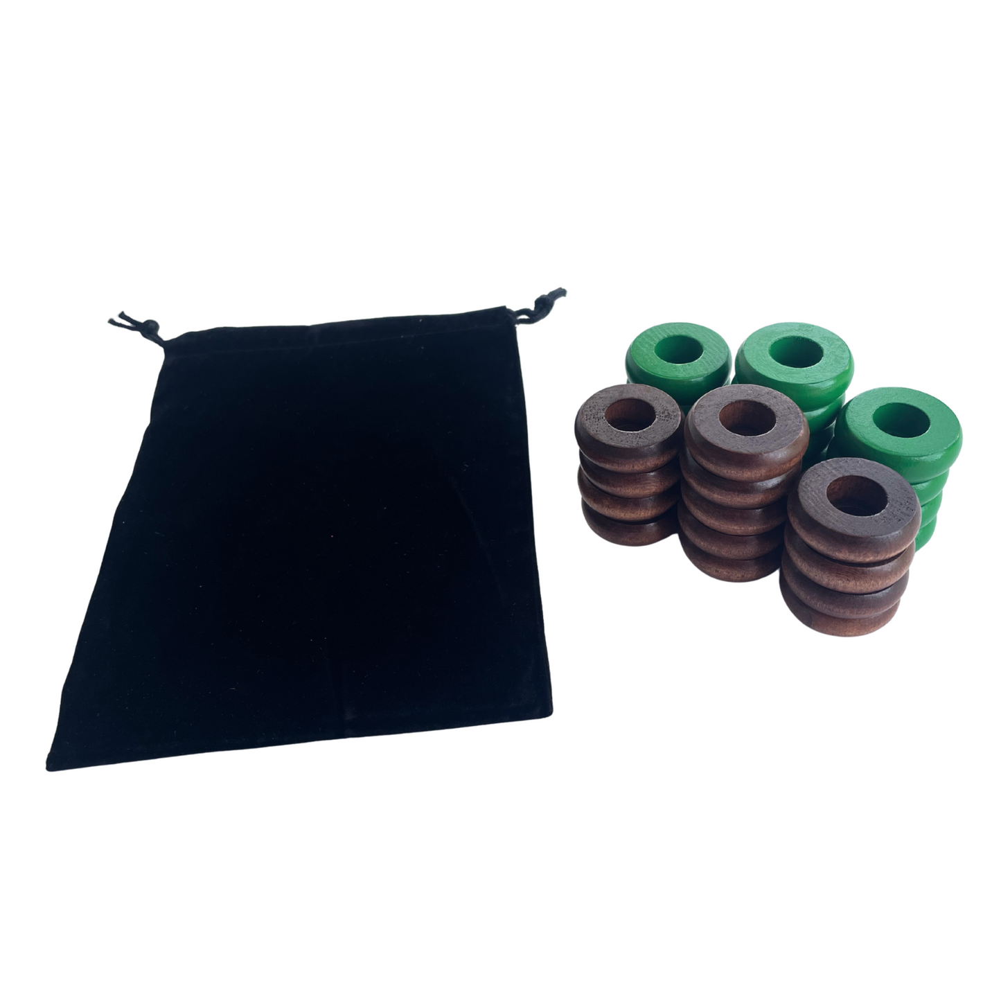 32 Green and Walnut Carrom / Pichenotte / Croquignole Rings - (Green / Walnut / Natural / Black / White) - Anneaux De Pichenottes - Game Accessories / Accessoires De Jeu