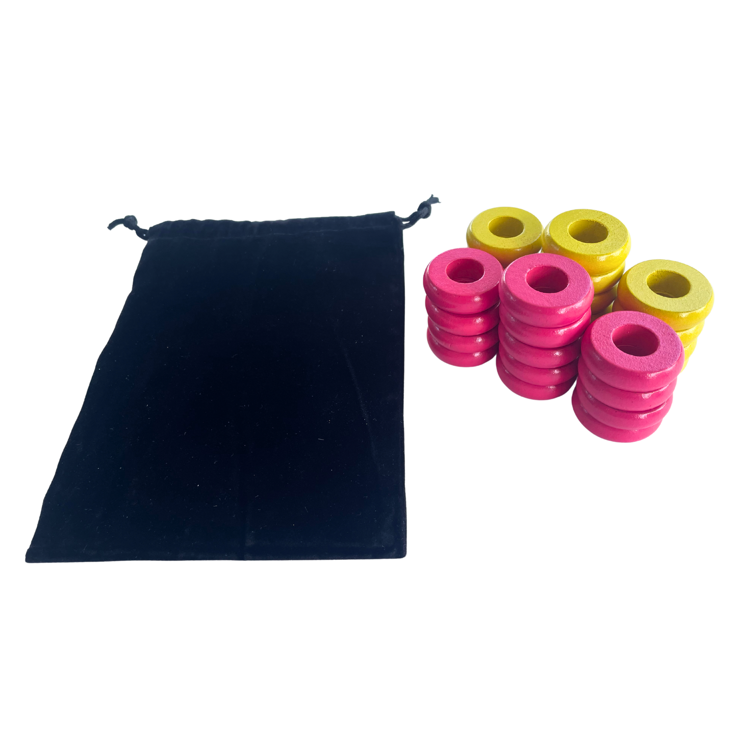 32 Yellow and Pink Carrom / Pichenotte Rings - (Yellow / Pink / Natural / Black / White) - Anneaux De Pichenottes - Game Accessories / Accessoires De Jeu