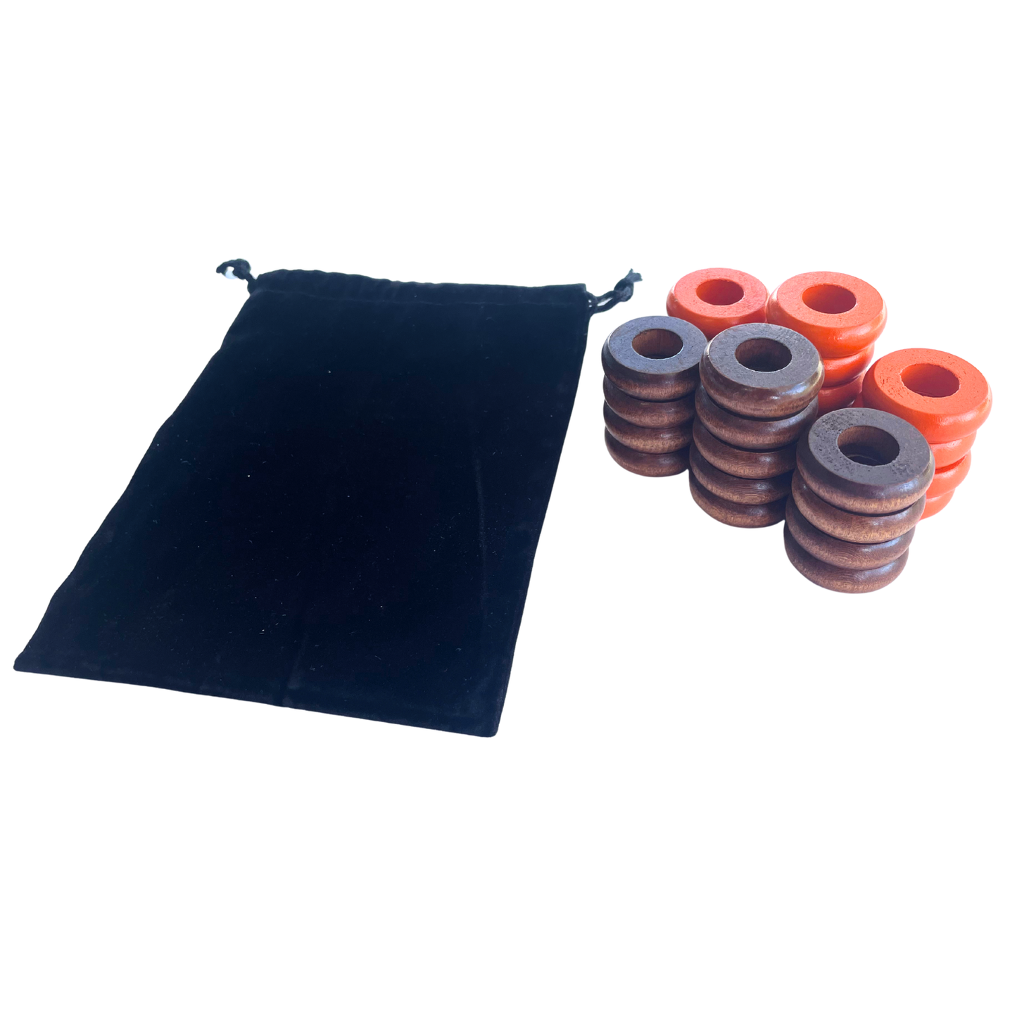 32 Orange and Walnut Carrom / Pichenotte / Croquignole Rings - (Orange / Walnut / Natural / Black / White) - Anneaux De Pichenottes - Game Accessories / Accessoires De Jeu