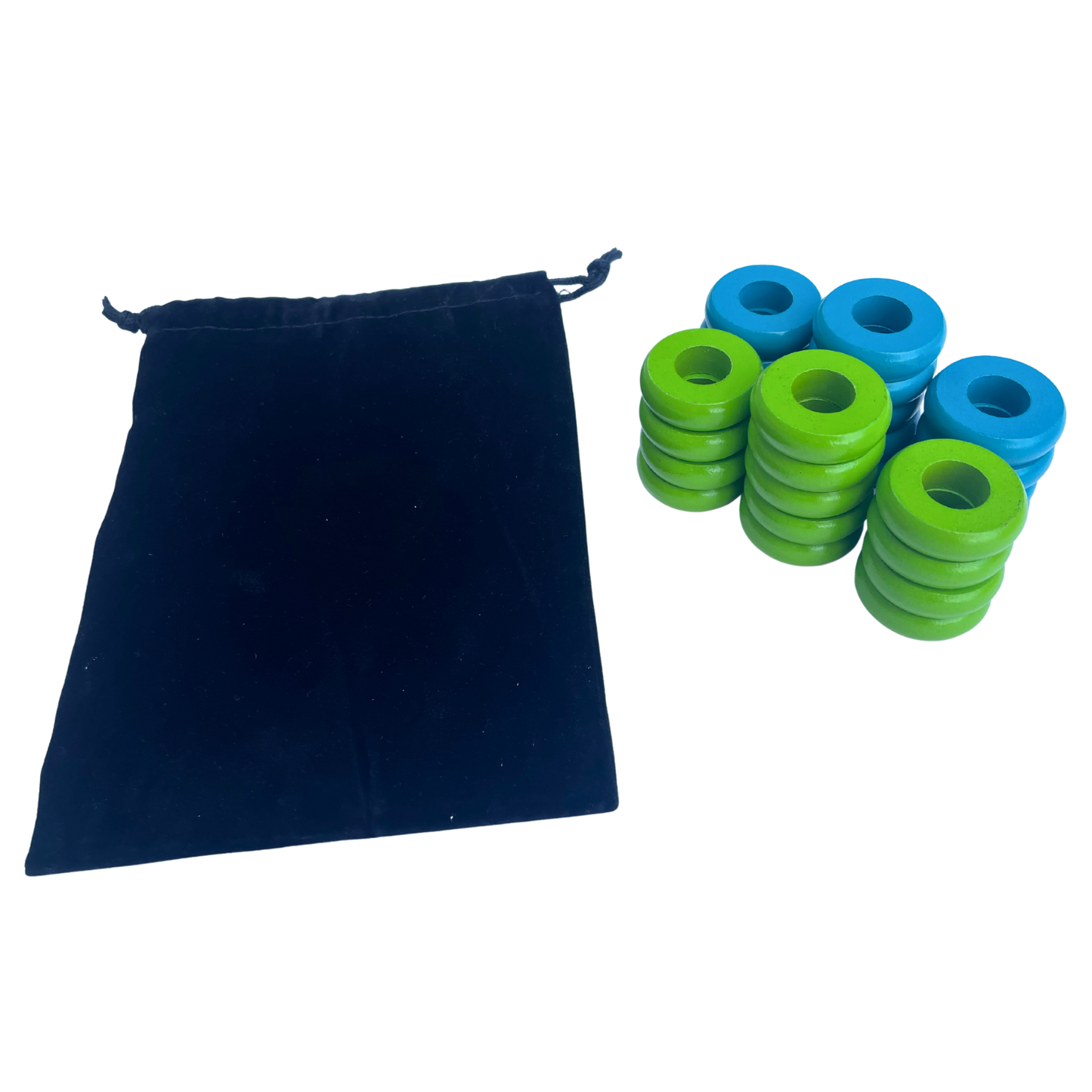 32 Lime Green and Light Blue Carrom / Pichenotte Rings - (Lime Green / Light Blue / Natural / Black / White) - Anneaux De Pichenottes - Game Accessories / Accessoires De Jeu