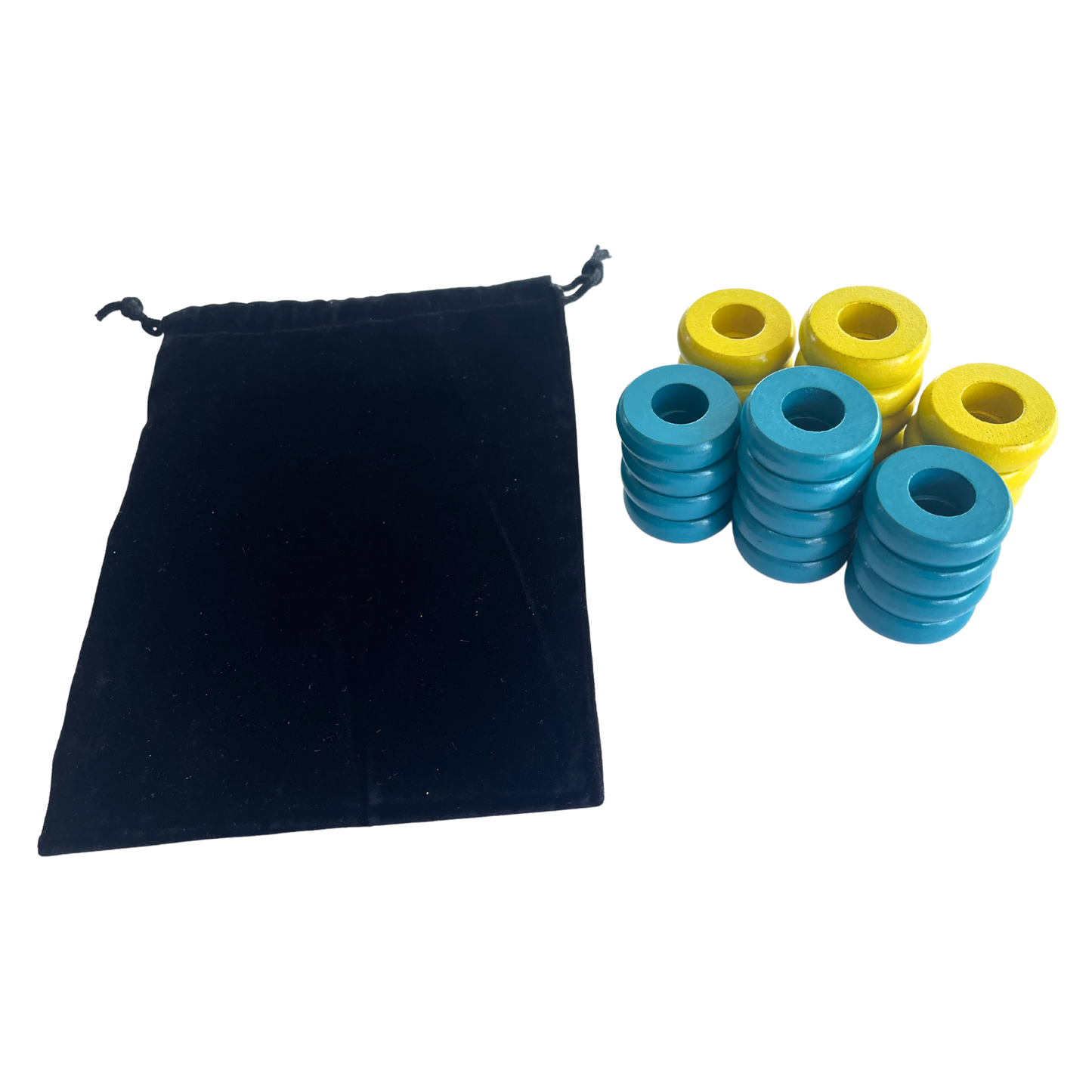 32 Yellow and Light Blue Carrom / Pichenotte Rings - (Yellow / Light Blue / Natural / Black / White) - Anneaux De Pichenottes - Game Accessories / Accessoires De Jeu