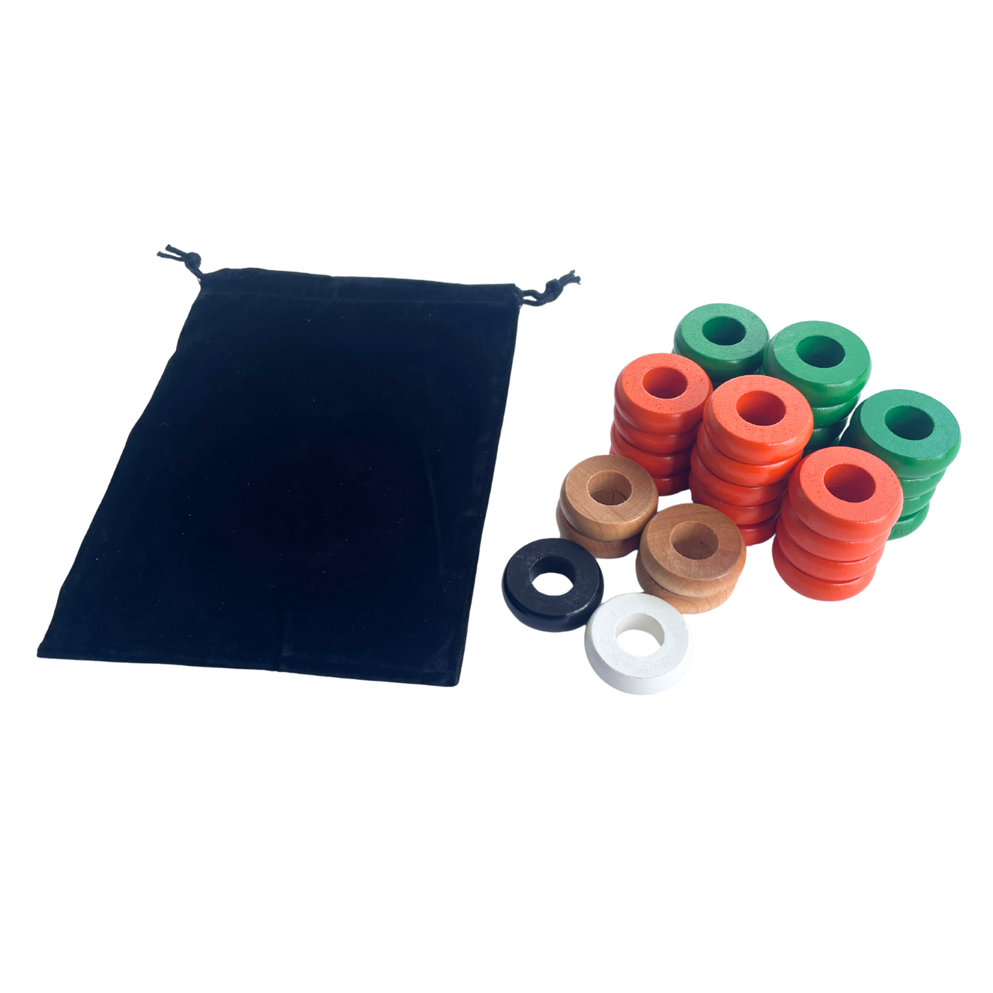 32 Green and Orange Carrom / Pichenotte / Croquignole Rings - (Green / Orange / Natural / Black / White) - Anneaux De Pichenottes - Game Accessories / Accessoires De Jeu