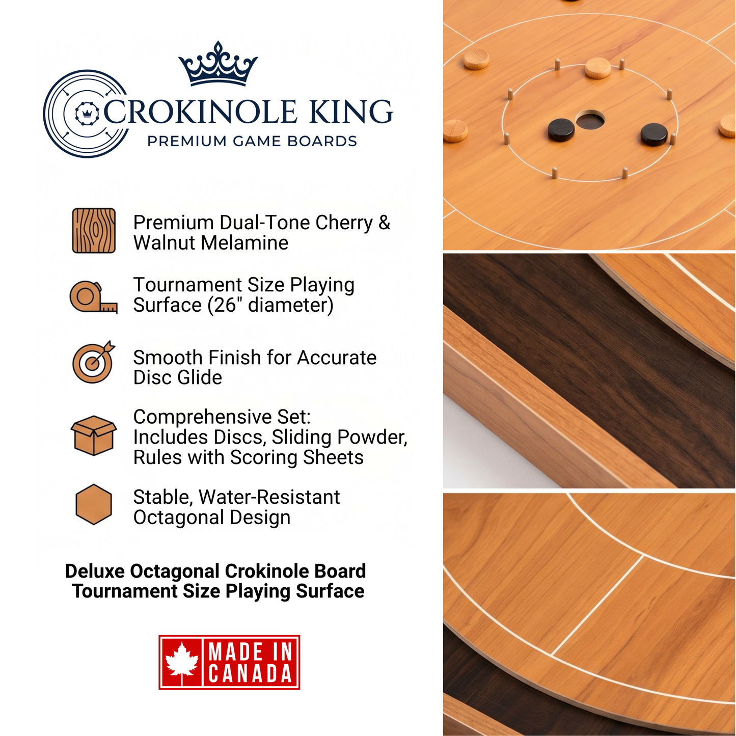 The Crokinole King Bundle - Large Octagonal Crokinole Board - Tournament Size Playing Surface (Copy)