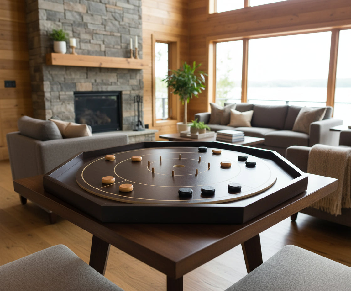 Crokinole Canada の初心者向けクロキノール ボード - ウォールナット & メープル メラミン - 伝統的なクロキノール ボード ゲーム セット