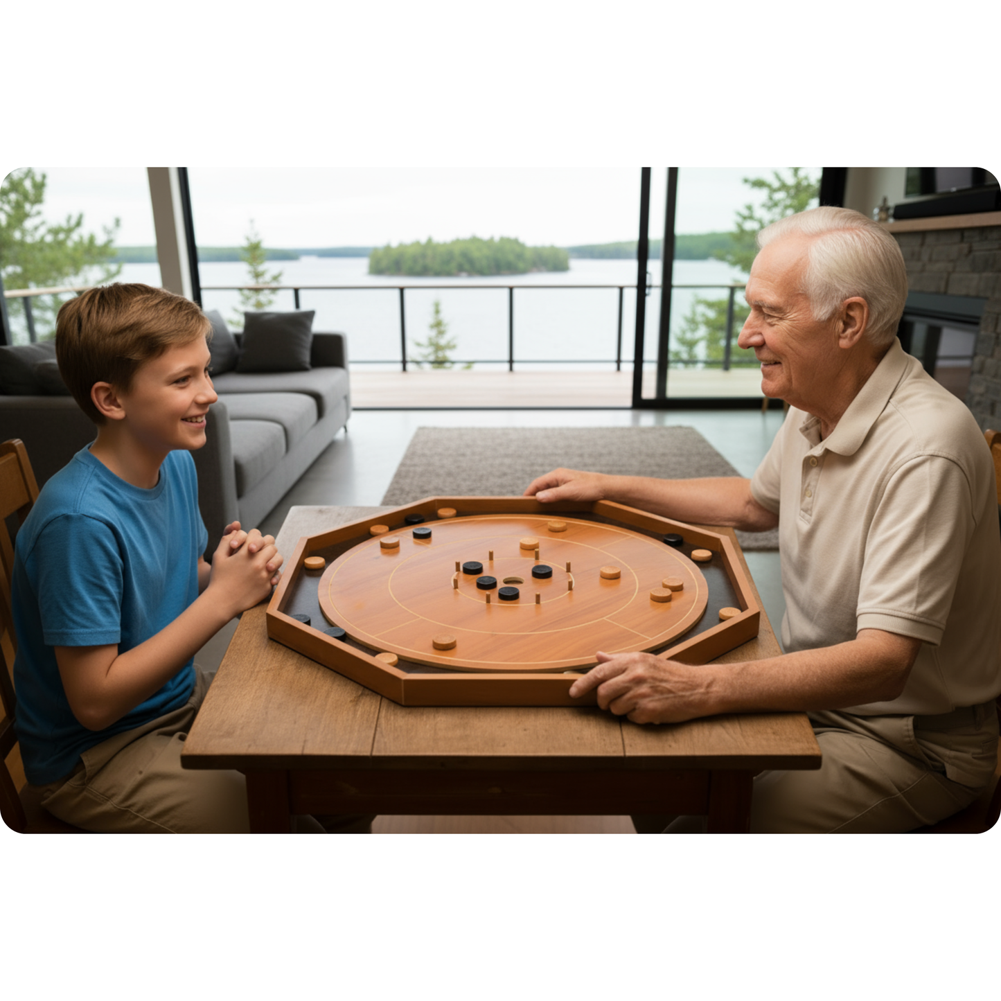 Crokinole Canada の初心者向けクロキノールボード - チェリー & ウォルナット メラミン - 伝統的なクロキノール ボードゲームセット