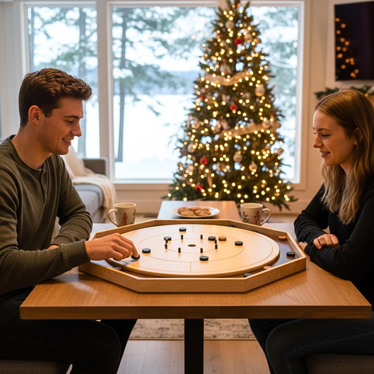 The Walnut Wonder - Ensemble de jeu de société Crokinole traditionnel - Surface en noyer plaqué et rails en noyer