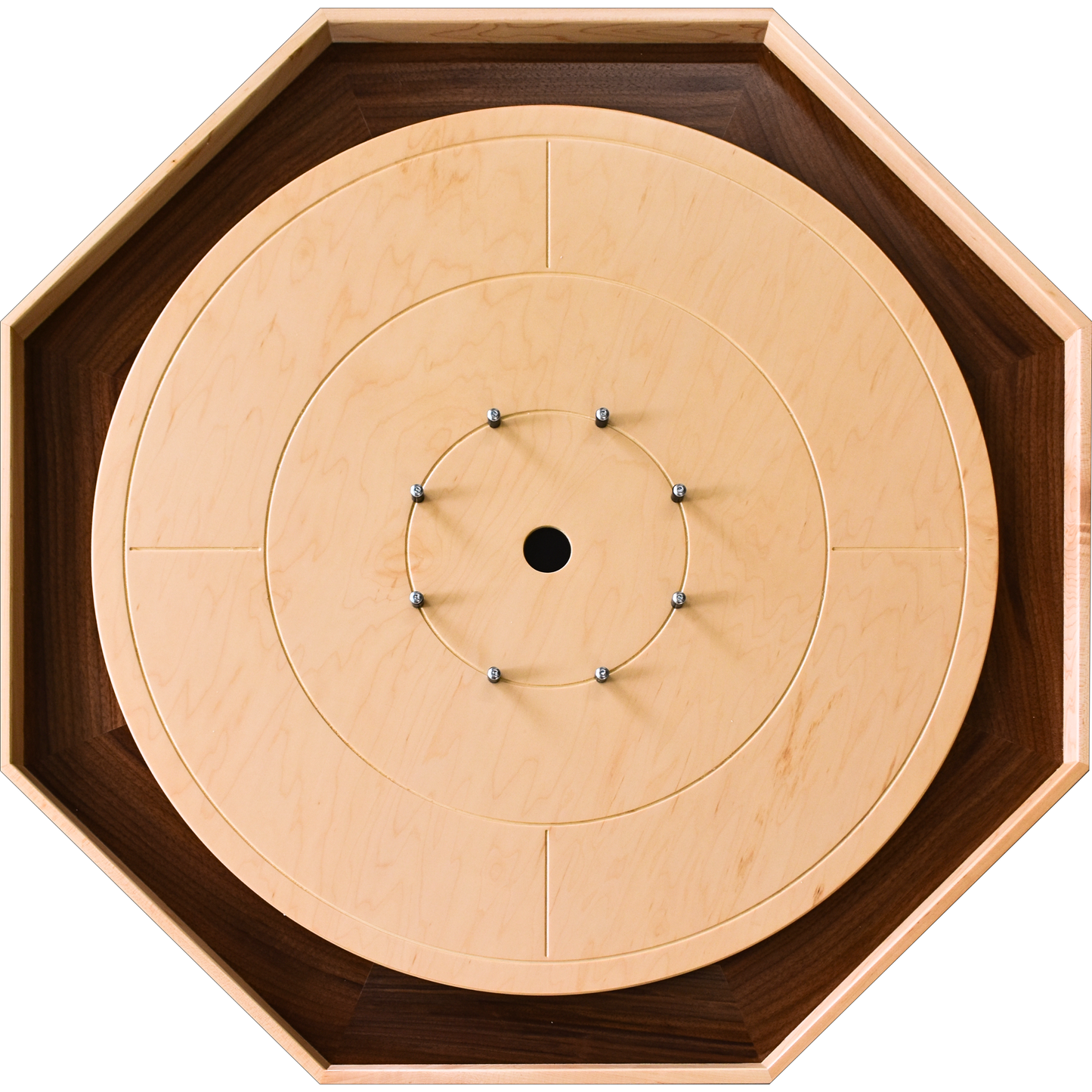 The Walnut Wonder - Ensemble de jeu de société Crokinole traditionnel - Surface en noyer plaqué et rails en noyer