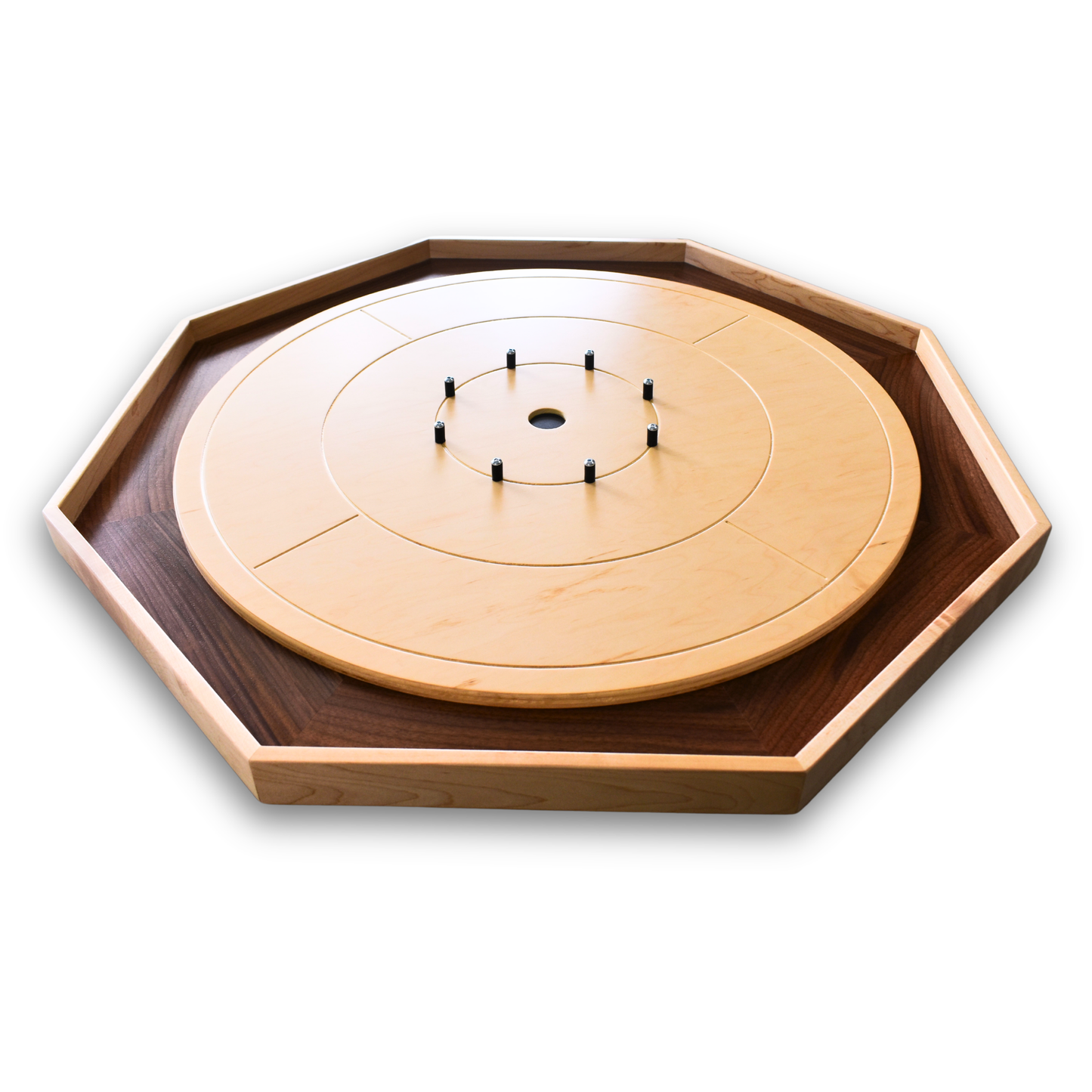 The Walnut Wonder - Ensemble de jeu de société Crokinole traditionnel - Surface en noyer plaqué et rails en noyer