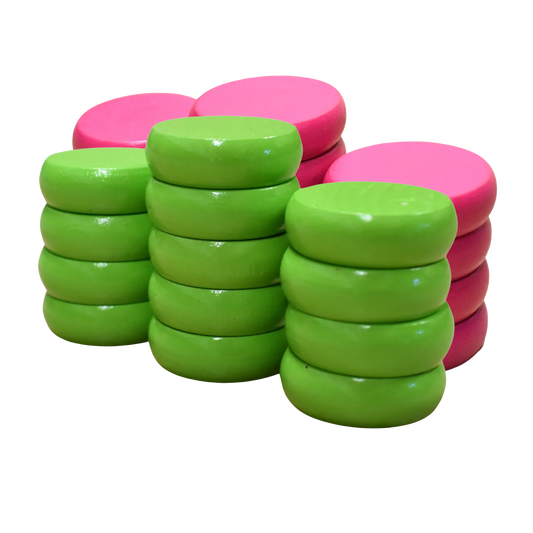 26 Crokinole Discs (Lime Green & Pink)