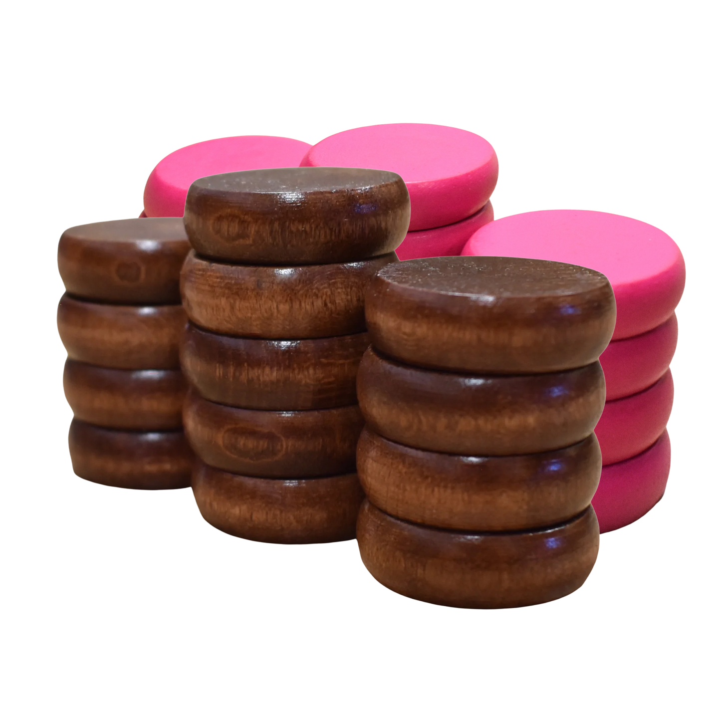 26 Crokinole Discs (Walnut Stain & Pink)