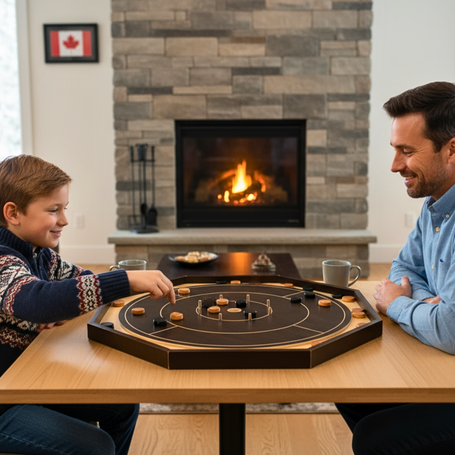 Crokinole Board For Beginners de Crokinole Canada - Mélamine Noyer et Érable - Jeu de société Crokinole traditionnel