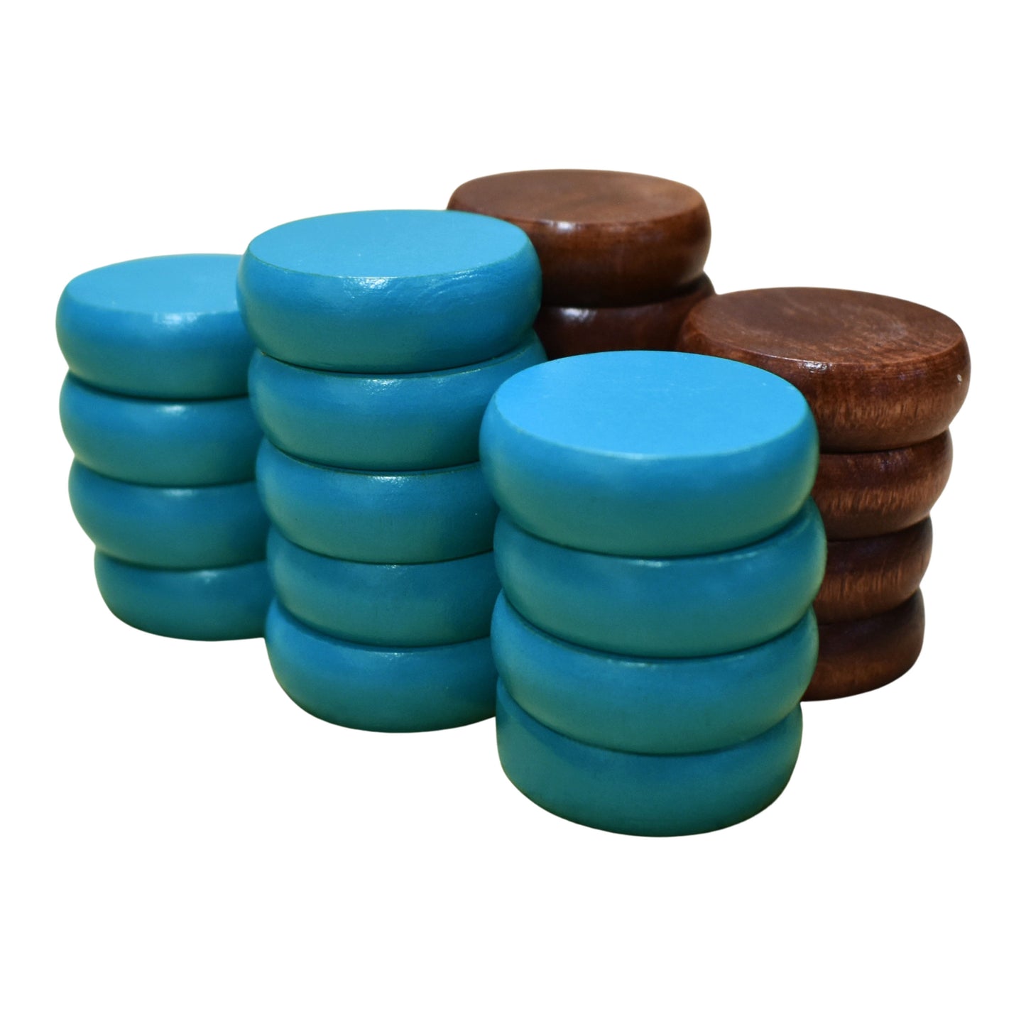 26 Crokinole Discs (Light Blue & Walnut Stain)