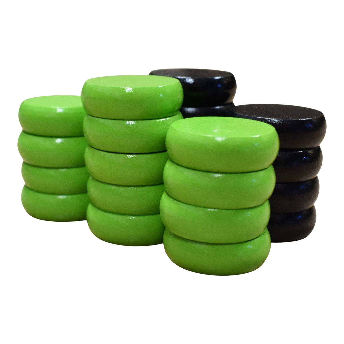 26 Crokinole Discs (Black & Lime Green)