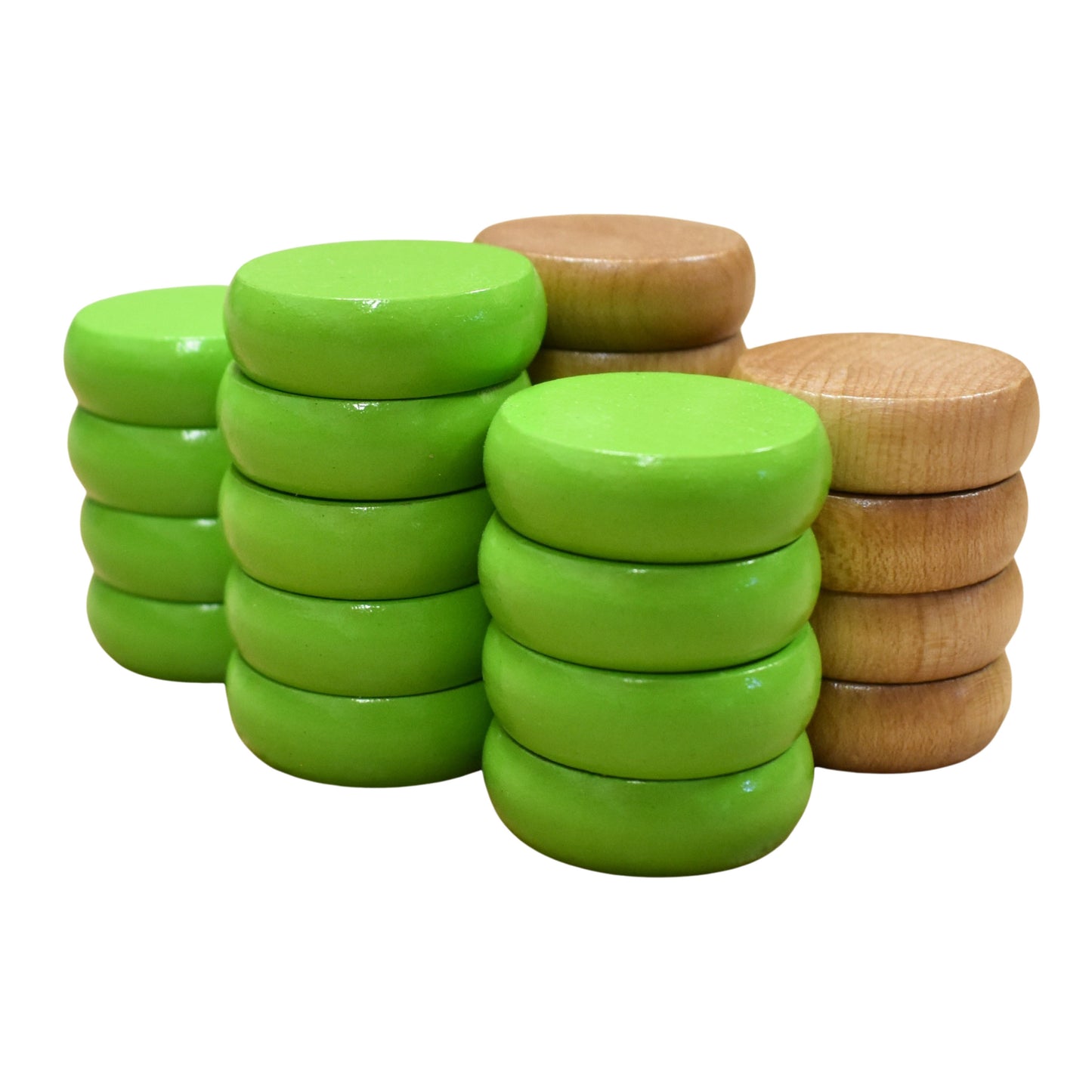 26 disques de crokinole (naturel et vert lime)