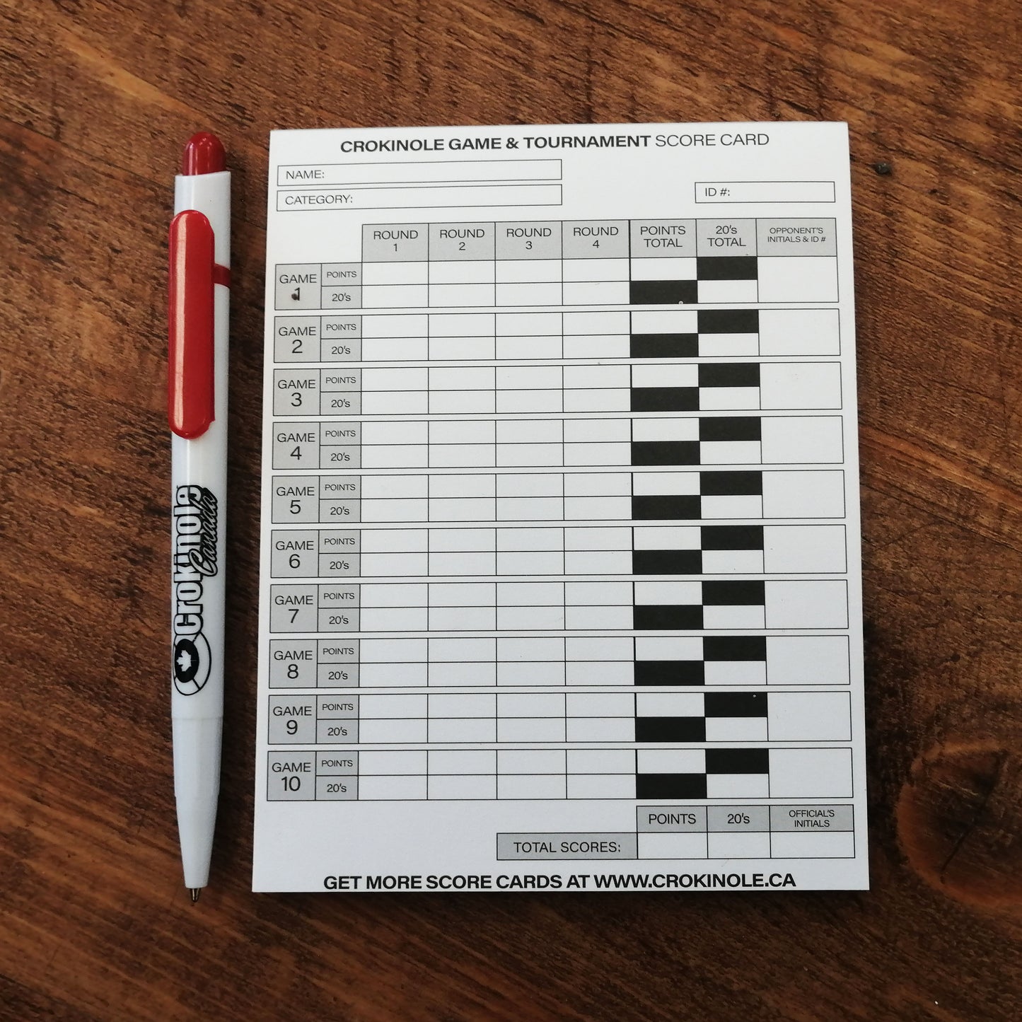 Crokinole Game & Tournament Score Cards (Pad)