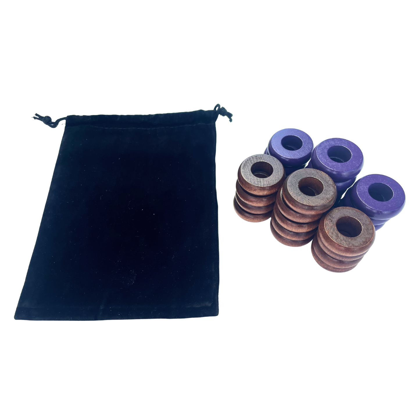 32 Purple and Walnut Carrom / Pichenotte Rings - (Purple / Walnut / Natural / Black / White) - Anneaux De Pichenottes - Game Accessories / Accessoires De Jeu