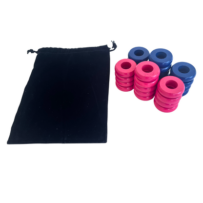 32 Blue and Pink Carrom / Pichenotte / Croquignole Rings - (Blue / Pink / Natural / Black / White) - Anneaux De Pichenottes - Game Accessories / Accessoires De Jeu