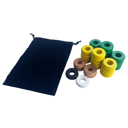 32 Green and Yellow Carrom / Pichenotte / Croquignole Rings - (Green / Yellow / Natural / Black / White) - Anneaux De Pichenottes - Game Accessories / Accessoires De Jeu