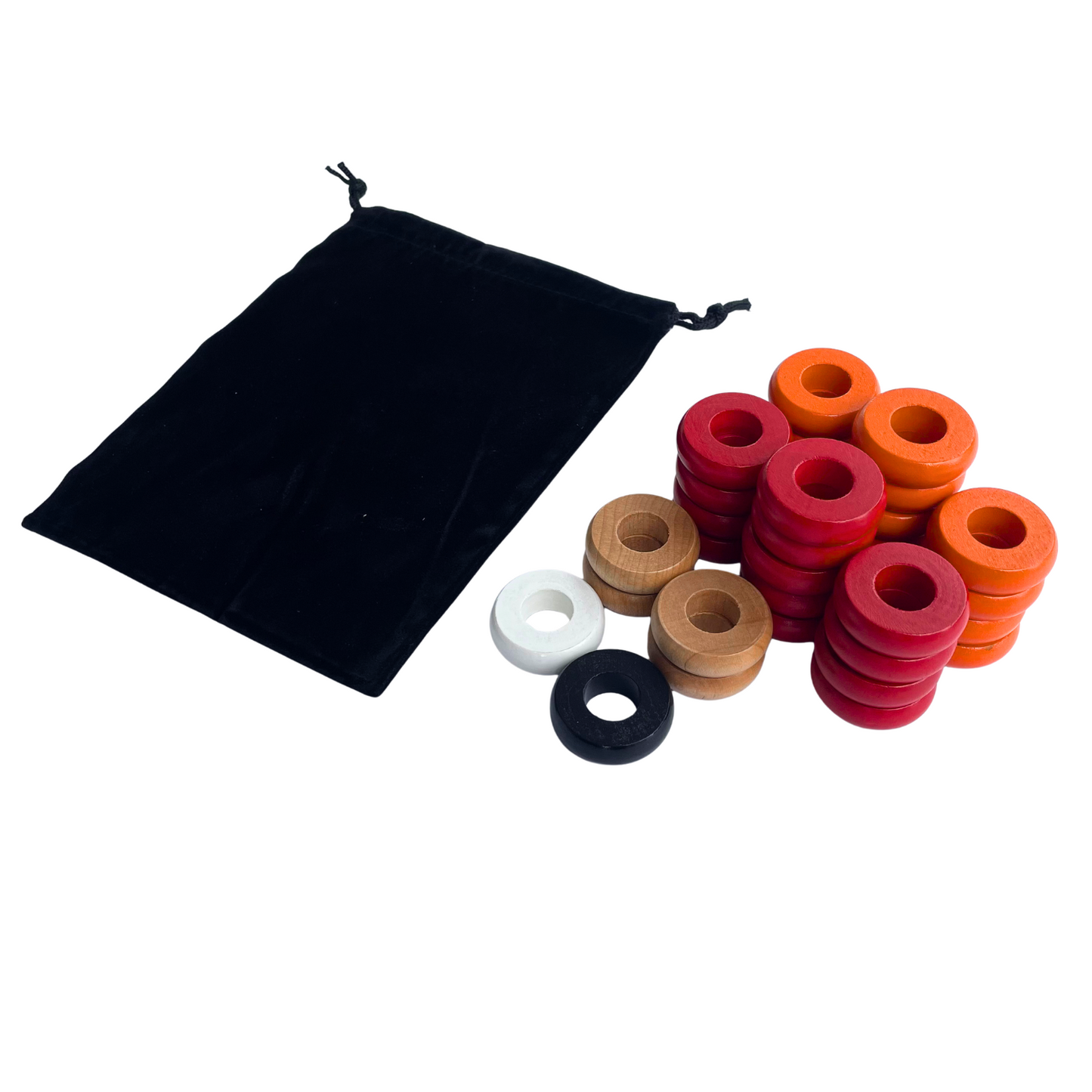 32 Red and Orange Carrom / Pichenotte / Croquignole Rings - (Red / Orange / Natural / Black / White) - Anneaux De Pichenottes - Game Accessories / Accessoires De Jeu