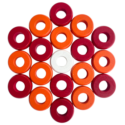 32 Red and Orange Carrom / Pichenotte / Croquignole Rings - (Red / Orange / Natural / Black / White) - Anneaux De Pichenottes - Game Accessories / Accessoires De Jeu