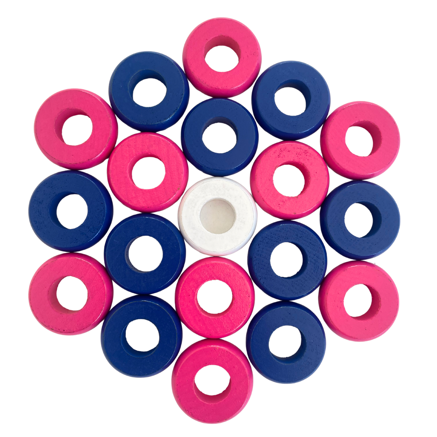 32 Blue and Pink Carrom / Pichenotte / Croquignole Rings - (Blue / Pink / Natural / Black / White) - Anneaux De Pichenottes - Game Accessories / Accessoires De Jeu