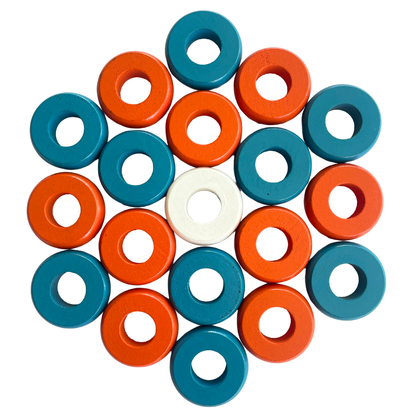 32 Orange and Light Blue Carrom / Pichenotte / Croquignole Rings - (Orange / Light Blue / Natural / Black / White) - Anneaux De Pichenottes - Game Accessories / Accessoires De Jeu