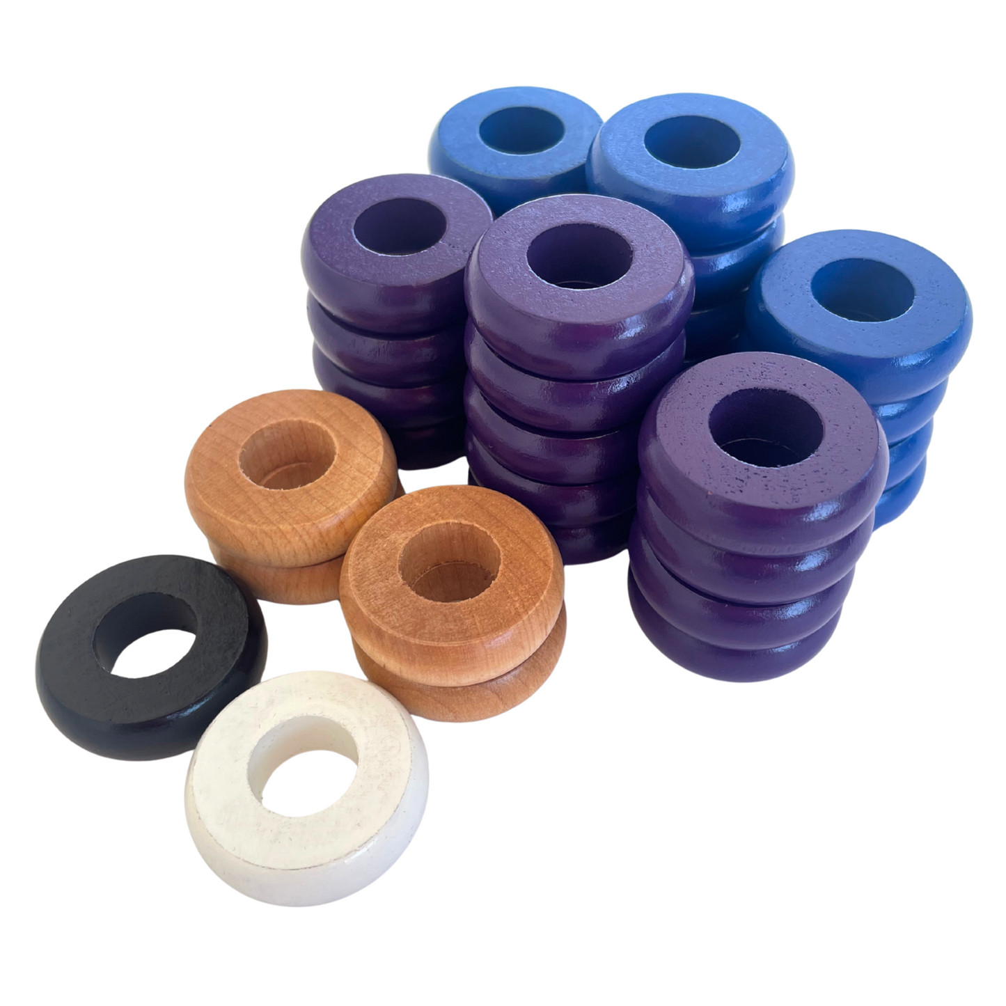 32 Blue and Purple Carrom / Pichenotte / Croquignole Rings - (Blue / Purple / Natural / Black / White) - Anneaux De Pichenottes - Game Accessories / Accessoires De Jeu