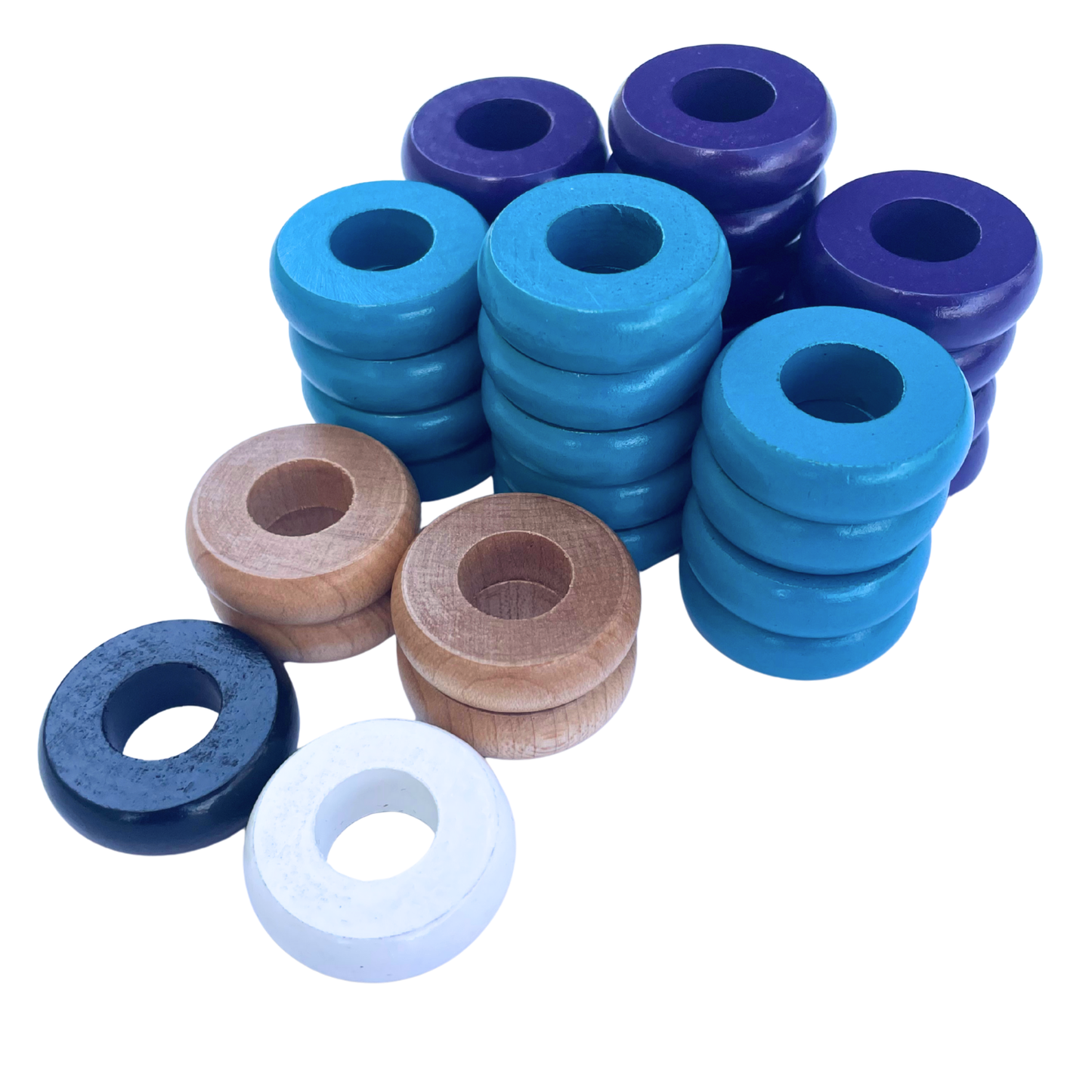 32 Purple and Light Blue Carrom / Pichenotte Rings - (Purple / Light Blue / Natural / Black / White) - Anneaux De Pichenottes - Game Accessories / Accessoires De Jeu