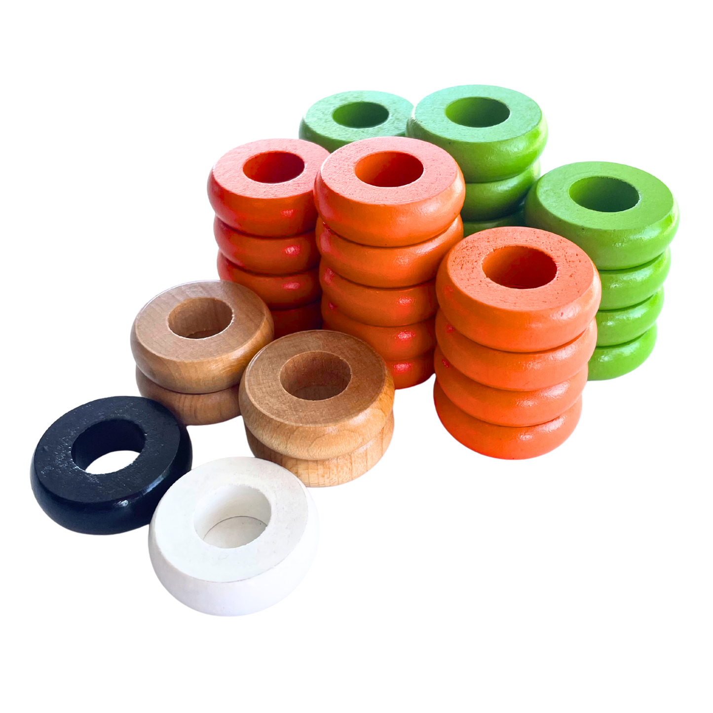 32 Orange and Lime Green Carrom / Pichenotte / Croquignole Rings - (Orange / Lime Green / Natural / Black / White) - Anneaux De Pichenottes - Game Accessories / Accessoires De Jeu
