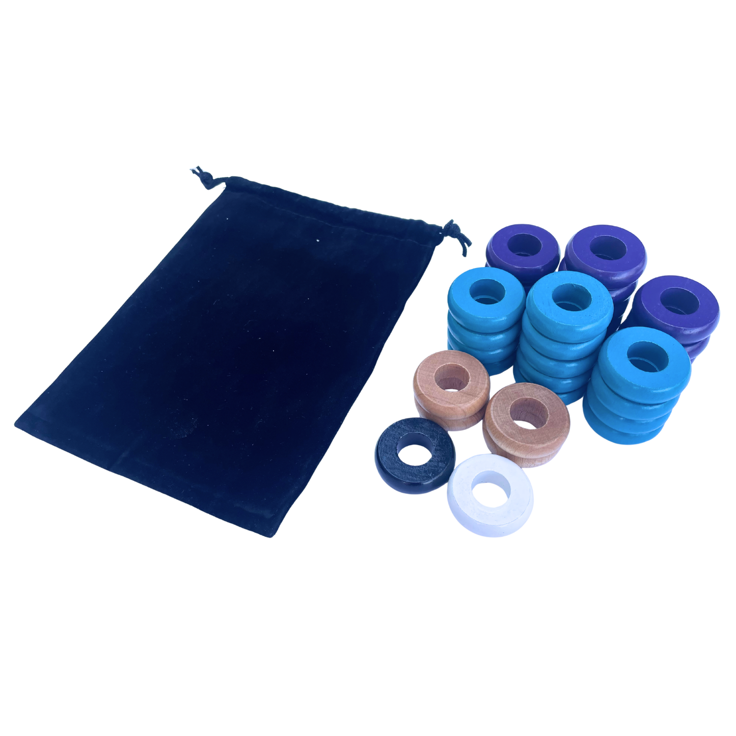 32 Purple and Light Blue Carrom / Pichenotte Rings - (Purple / Light Blue / Natural / Black / White) - Anneaux De Pichenottes - Game Accessories / Accessoires De Jeu