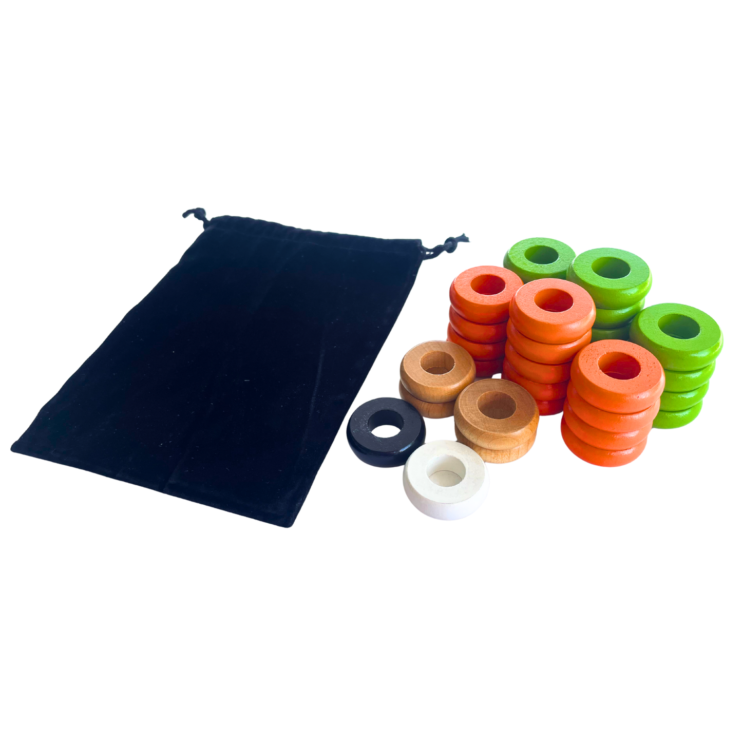 32 Orange and Lime Green Carrom / Pichenotte / Croquignole Rings - (Orange / Lime Green / Natural / Black / White) - Anneaux De Pichenottes - Game Accessories / Accessoires De Jeu