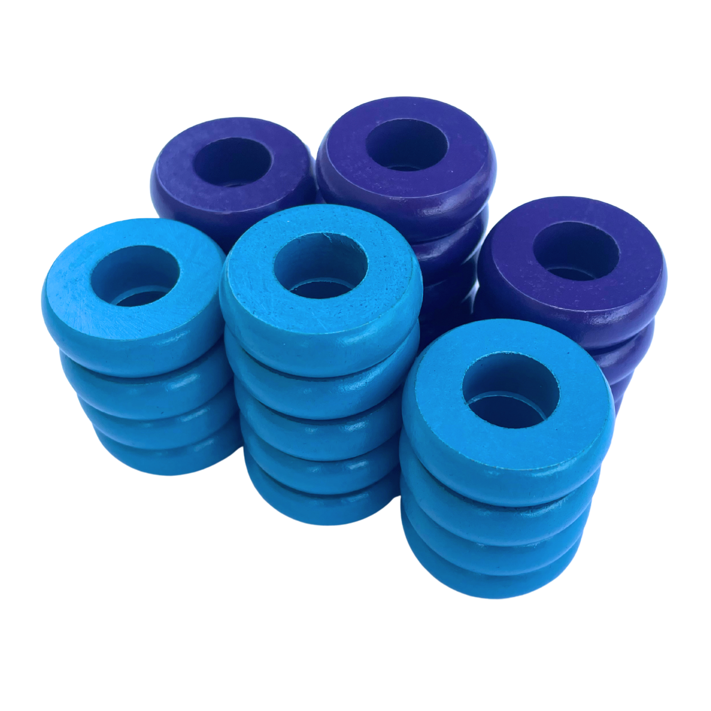 32 Purple and Light Blue Carrom / Pichenotte Rings - (Purple / Light Blue / Natural / Black / White) - Anneaux De Pichenottes - Game Accessories / Accessoires De Jeu