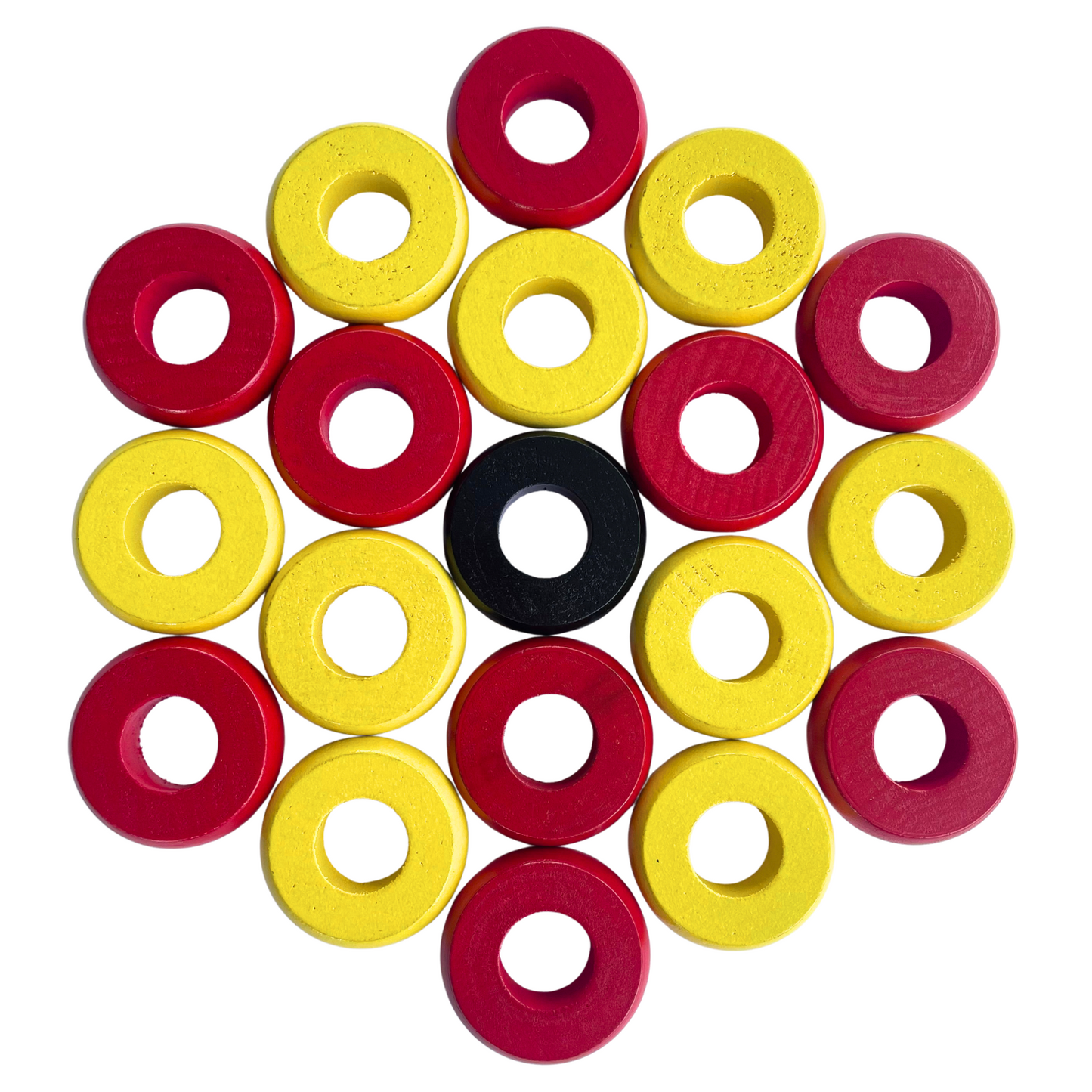 32 Red and Yellow Carrom / Pichenotte / Croquignole Rings - (Red / Yellow / Natural / Black / White) - Anneaux De Pichenottes - Game Accessories / Accessoires De Jeu