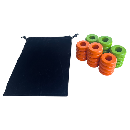 32 Orange and Lime Green Carrom / Pichenotte / Croquignole Rings - (Orange / Lime Green / Natural / Black / White) - Anneaux De Pichenottes - Game Accessories / Accessoires De Jeu