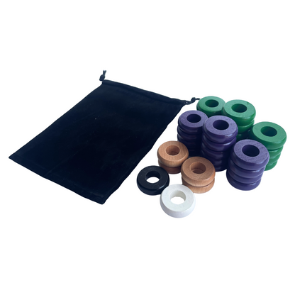 32 Green and Purple Carrom / Pichenotte Rings - (Green / Purple / Natural / Black / White) - Anneaux De Pichenottes - Game Accessories / Accessoires De Jeu