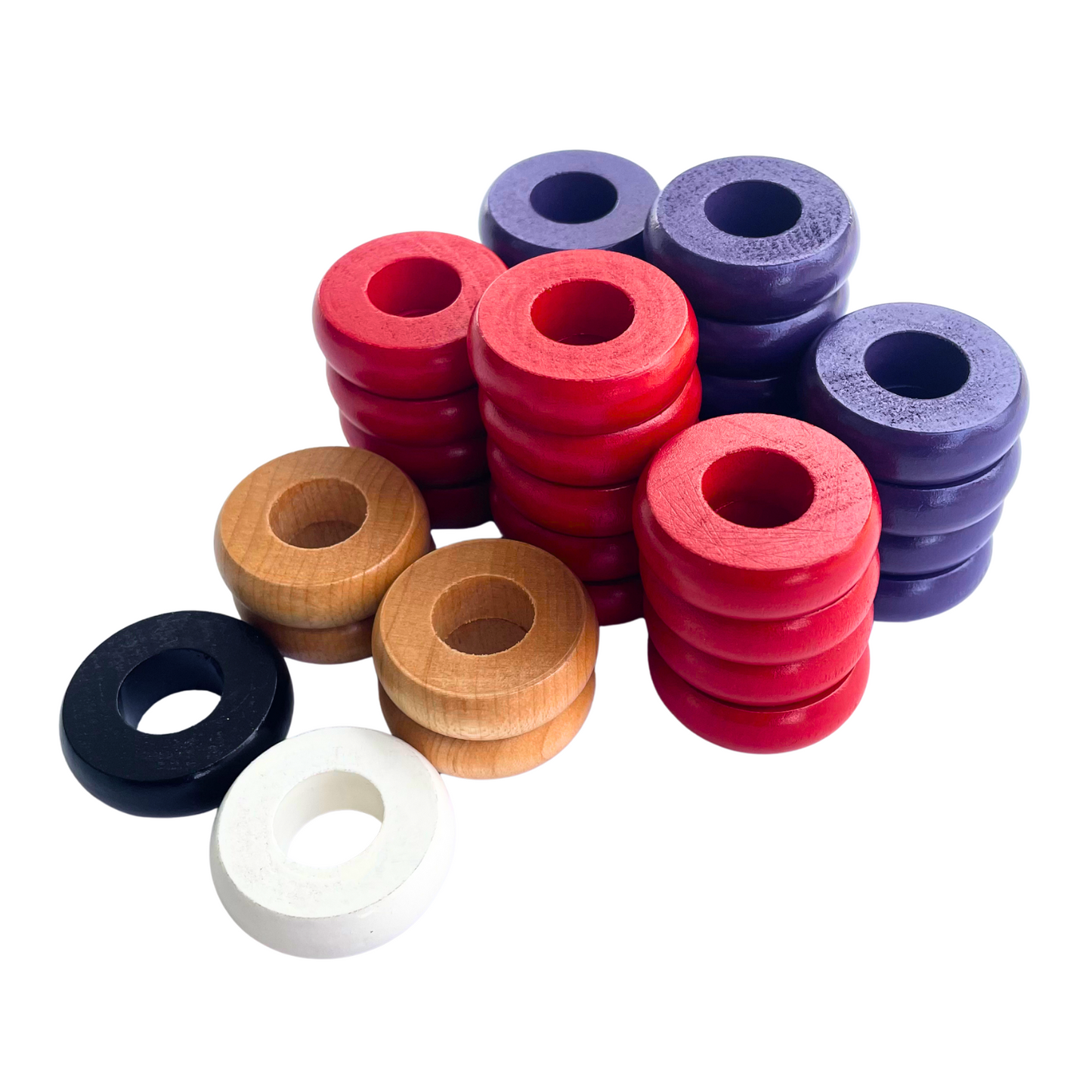 32 Red and Purple Carrom / Pichenotte / Croquignole Rings - (Red / Purple / Natural / Black / White) - Anneaux De Pichenottes - Game Accessories / Accessoires De Jeu