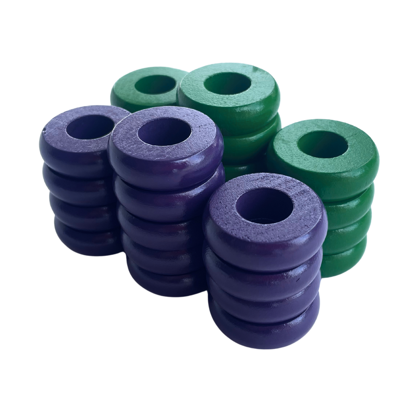 32 Green and Purple Carrom / Pichenotte Rings - (Green / Purple / Natural / Black / White) - Anneaux De Pichenottes - Game Accessories / Accessoires De Jeu