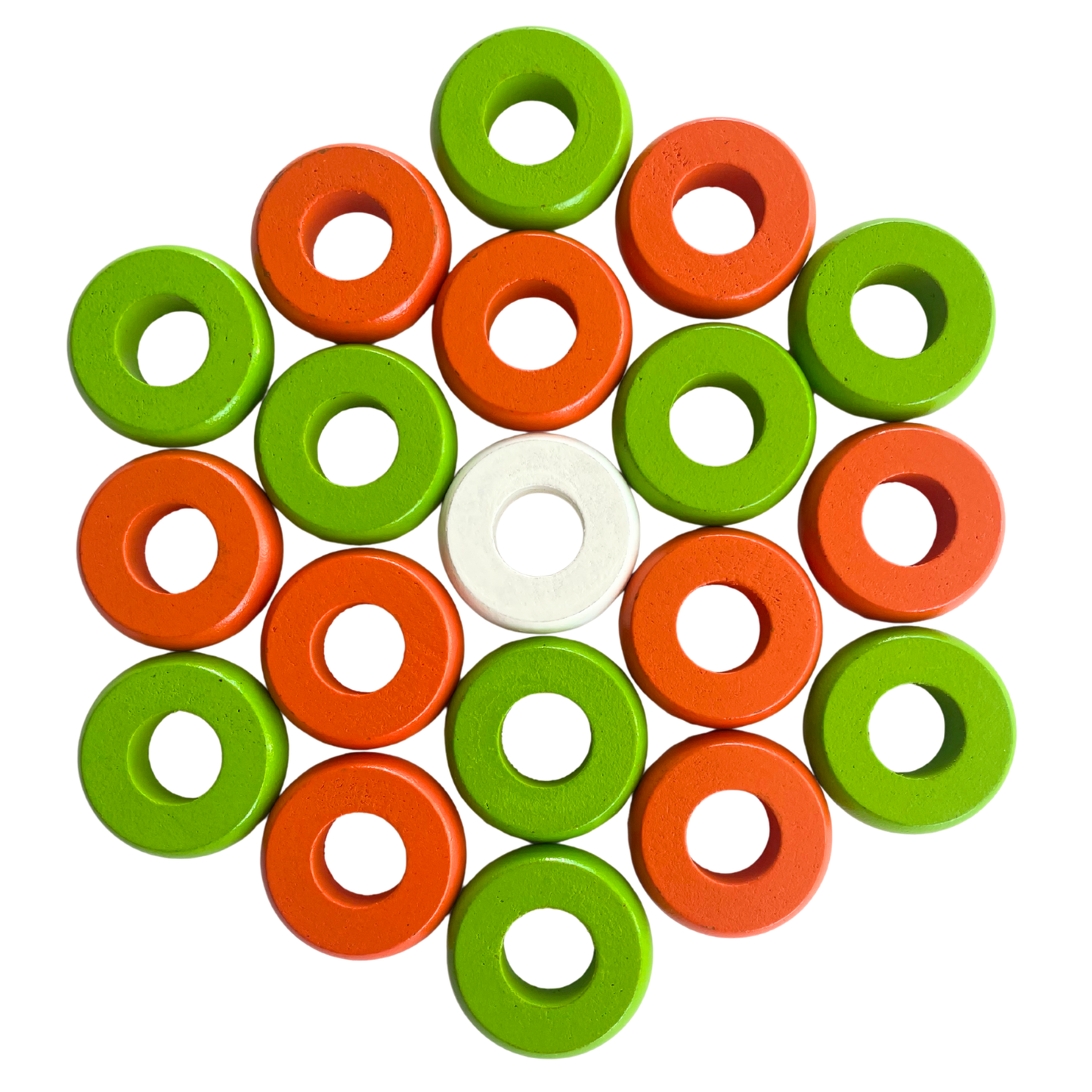32 Orange and Lime Green Carrom / Pichenotte / Croquignole Rings - (Orange / Lime Green / Natural / Black / White) - Anneaux De Pichenottes - Game Accessories / Accessoires De Jeu