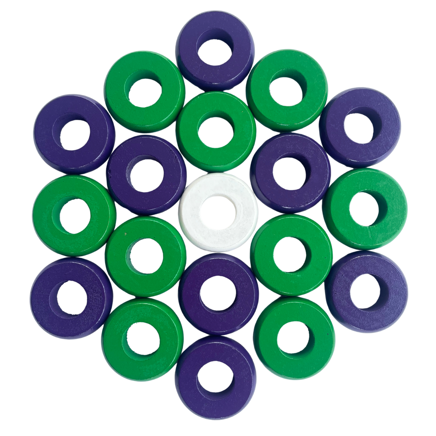 32 Green and Purple Carrom / Pichenotte Rings - (Green / Purple / Natural / Black / White) - Anneaux De Pichenottes - Game Accessories / Accessoires De Jeu