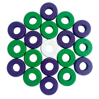 32 Green and Purple Carrom / Pichenotte Rings - (Green / Purple / Natural / Black / White) - Anneaux De Pichenottes - Game Accessories / Accessoires De Jeu