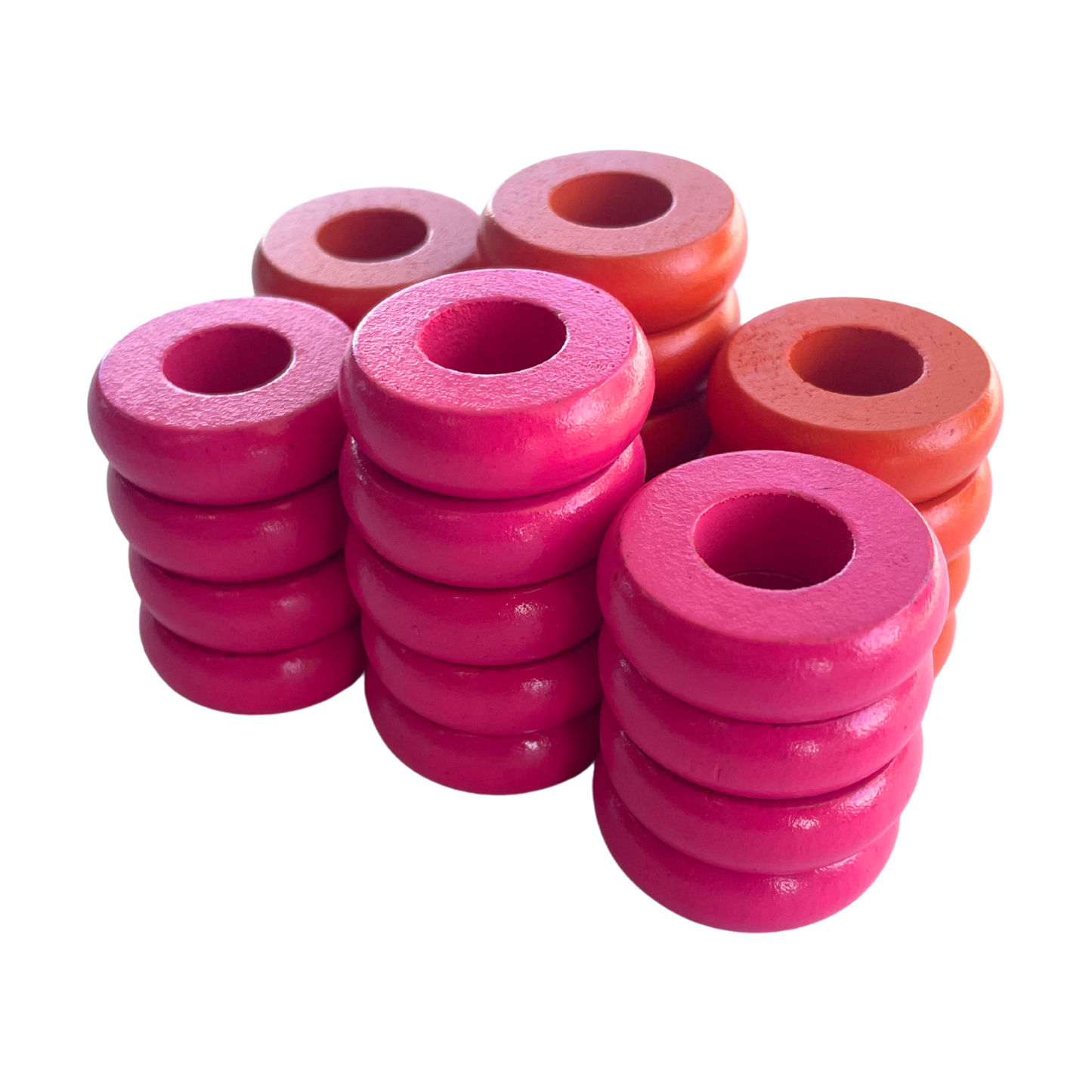 32 Orange and Pink Carrom / Pichenotte / Croquignole Rings - (Orange / Pink / Natural / Black / White) - Anneaux De Pichenottes - Game Accessories / Accessoires De Jeu