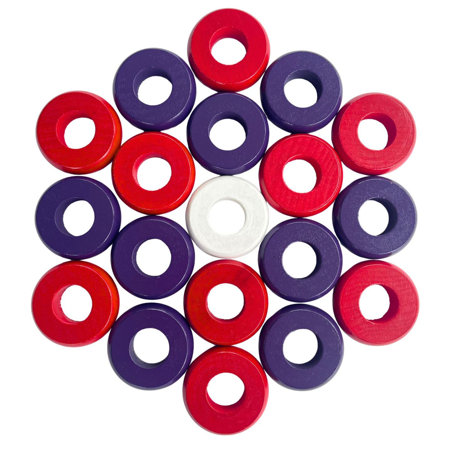 32 Red and Purple Carrom / Pichenotte / Croquignole Rings - (Red / Purple / Natural / Black / White) - Anneaux De Pichenottes - Game Accessories / Accessoires De Jeu