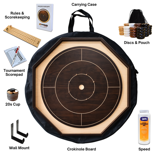 Walnut Crokinole Board for Beginners - Traditional Crokinole Board Game Kit