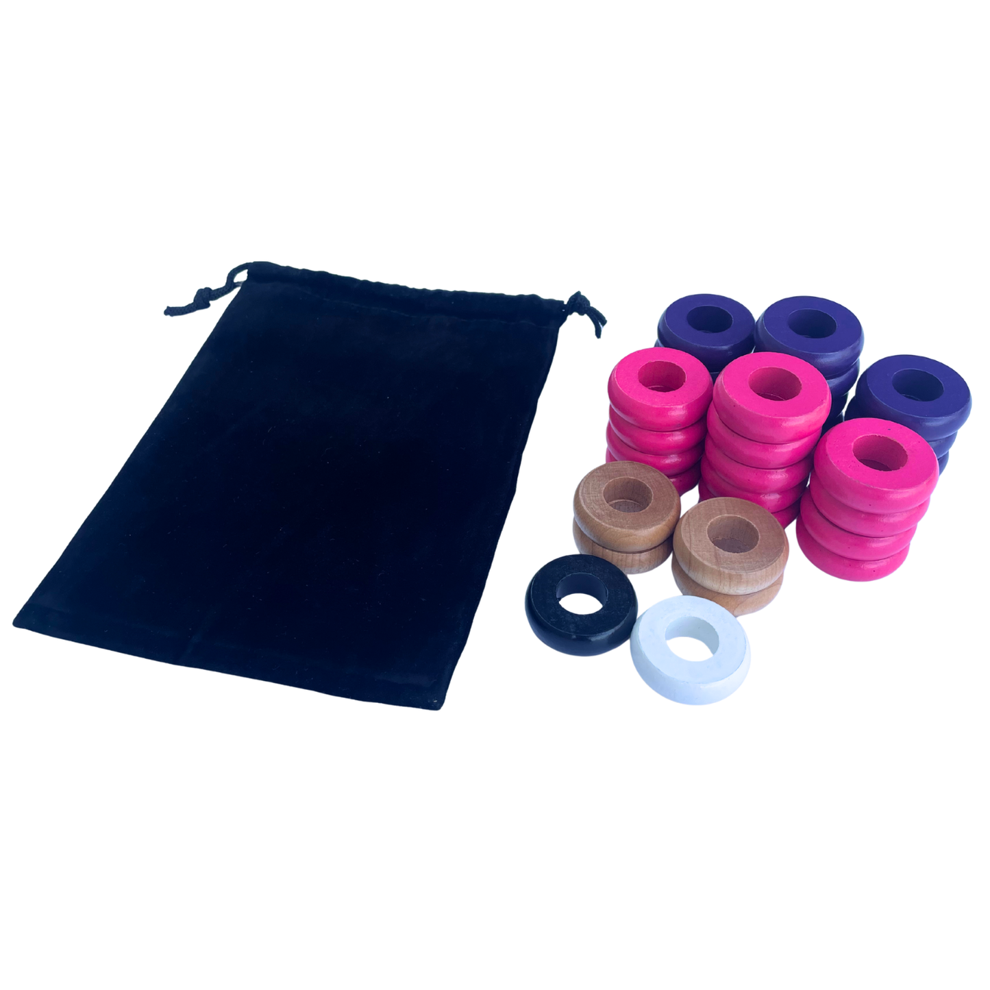 32 Purple and Pink Carrom / Pichenotte Rings - (Purple / Pink / Natural / Black / White) - Anneaux De Pichenottes - Game Accessories / Accessoires De Jeu